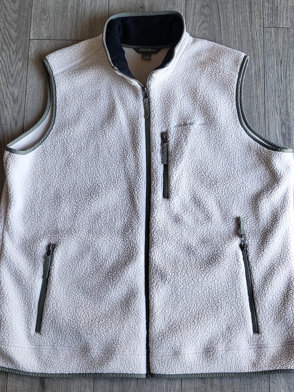 Eddie Bauer Fleece Vest Full Zip Sleeveless Outdoor Casual Ivory/Sage Men's 2XL